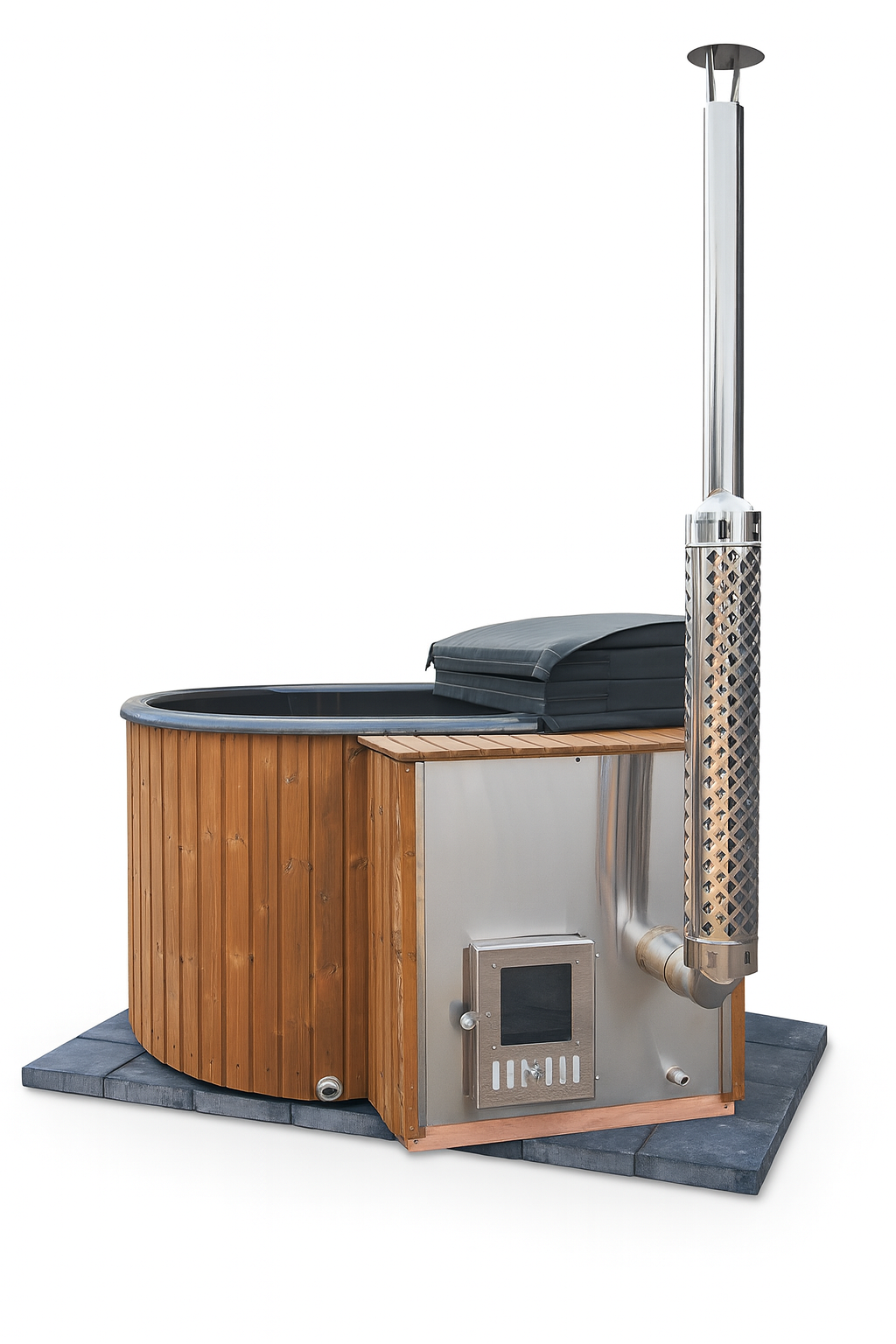 Eclipse 2-Persoons Hottub – Luxe Houtgestookte Hottub met Hydrojets, Bubbels & Thermowood Afwerking | Compacte Spa voor Tuin & Terras