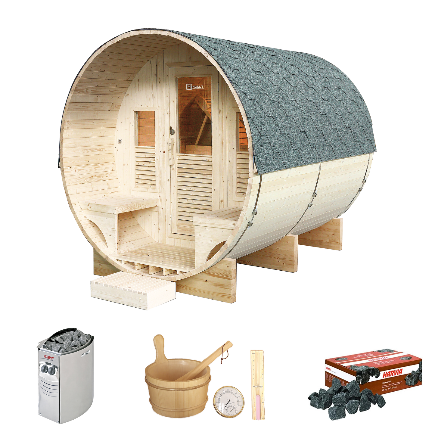 Sauna Gaïa Luna – Luxe Buitensauna voor 6 Personen met Accessoires & LED Chromotherapie