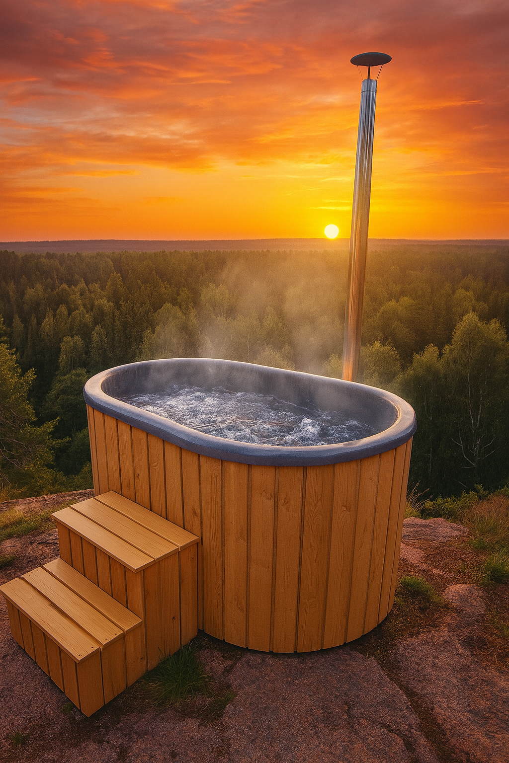 Eclipse 2-Persoons Hottub – Luxe Houtgestookte Hottub met Hydrojets, Bubbels & Thermowood Afwerking | Compacte Spa voor Tuin & Terras