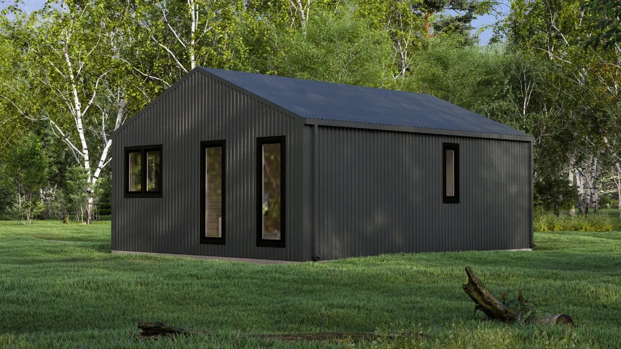 Model Veluwe – 39m² Barn Style Blokhut met Twee Slaapkamers, Royale Woonkamer en Badkamer | 6,88m x 5,63m Luxe Tiny House voor Recreatie, Glamping of als Gastenverblijf