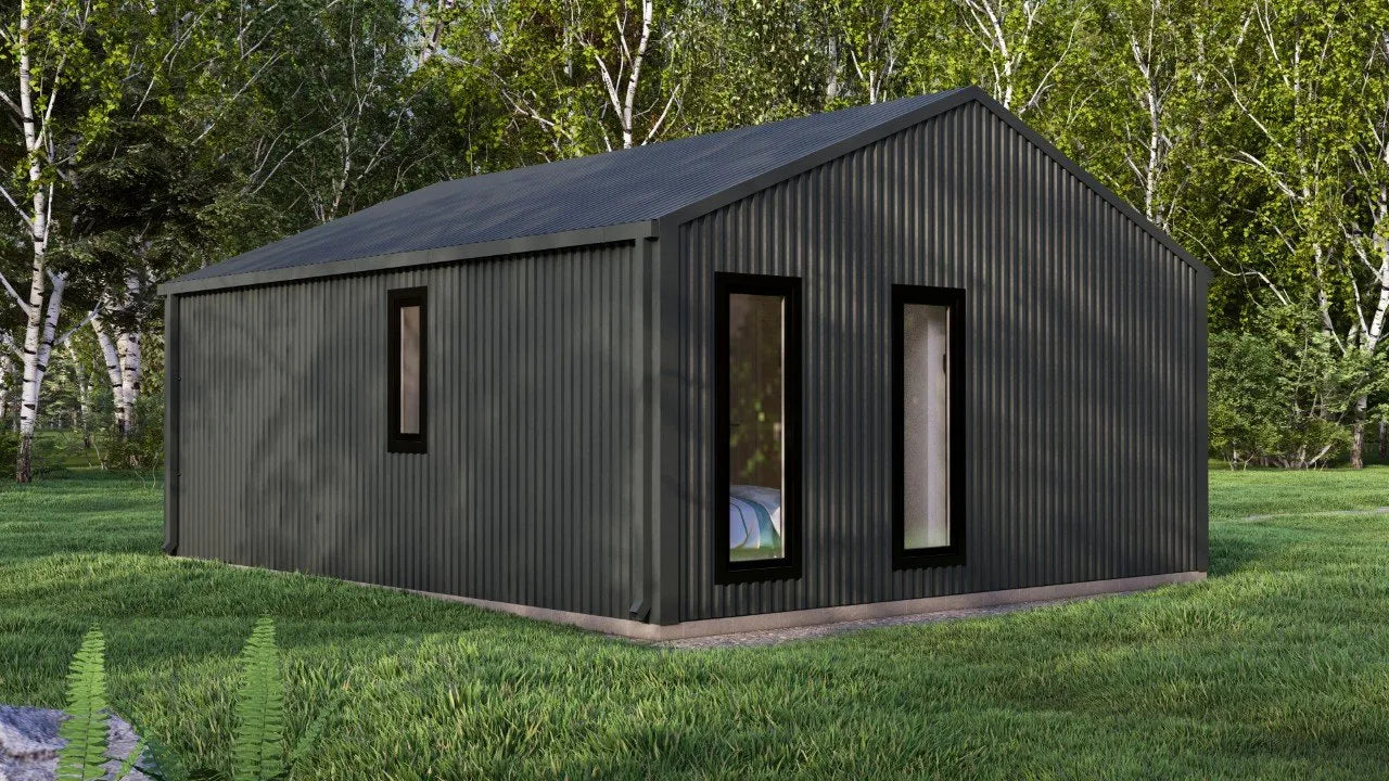 Model Veluwe – 39m² Barn Style Blokhut met Twee Slaapkamers, Royale Woonkamer en Badkamer | 6,88m x 5,63m Luxe Tiny House voor Recreatie, Glamping of als Gastenverblijf