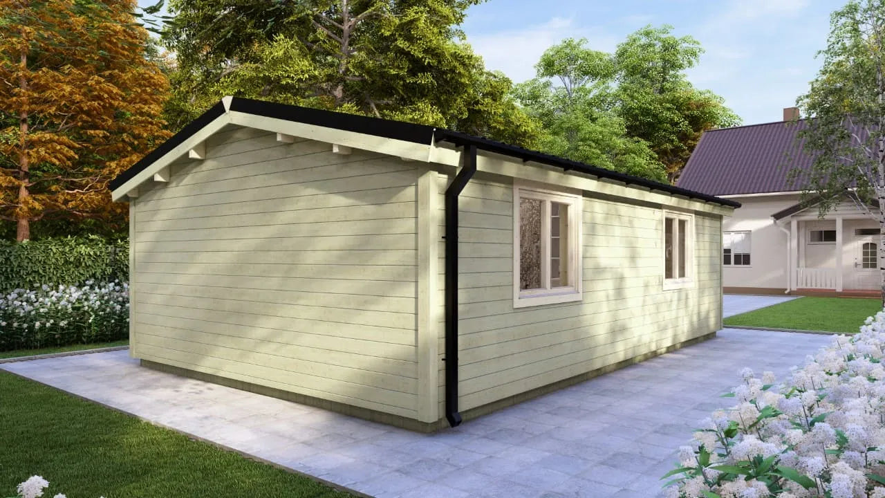 Houten Blokhut / Cabin met 2 Slaapkamers – Model Zandvoort | 53m² Tuinhuis of Mantelzorgwoning – Compleet Geïsoleerd