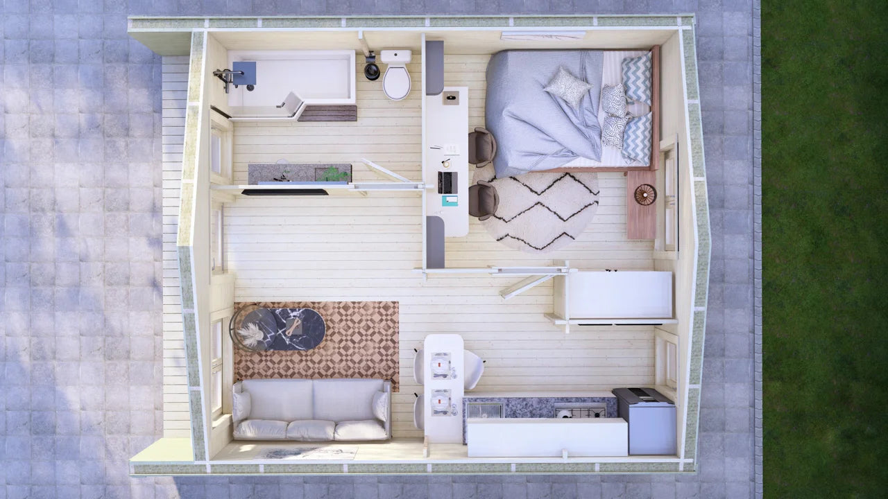 36m2 - 1- Slaapkamer E Blokhut (5,4 m x 6,7 m) - Model Ede - Complete Cabin - Tuinhuis - Woning