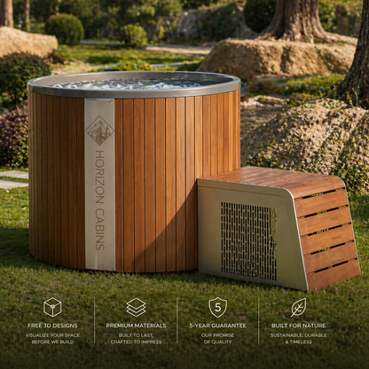 Elite Nordic cold plunge – houten ijsbad 500 L – Koudwaterbad – Cold Plunge – Met Poolex Smart Chiller – hoogwaardige RVS kuip – Thermowood Buitenafwerking – 1HP pomp met Filter