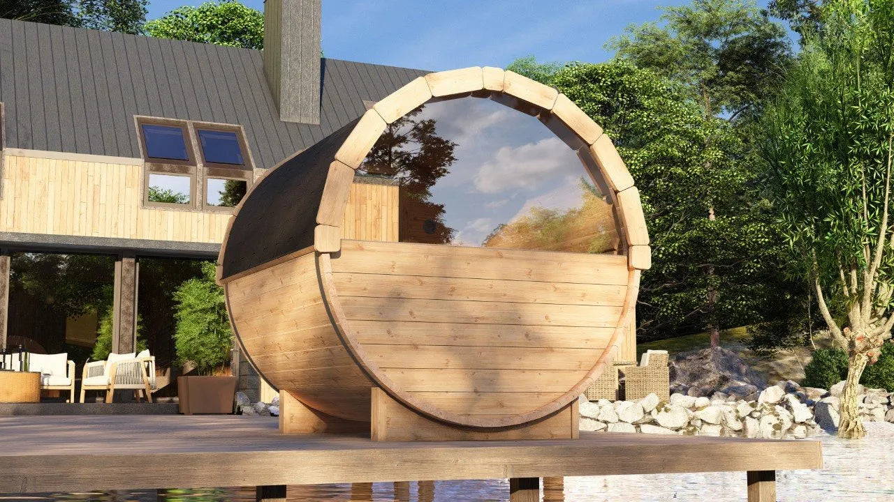 Horizon Ember 2 | 4-Persoons Barrel Sauna | 200cm | Compact voor Maximale Ontspanning | Luxe 2 Meter Barrel Sauna voor 4 Personen | LED Verlichting