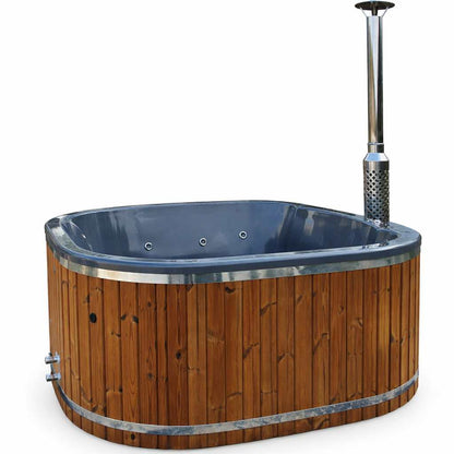 Malmo – Vierkante Luxe Hot Tub met Geïntegreerde Houtkachel - Massagejets, LED-Verlichting, Bubbelsysteem en Vrije Kleurkeuze