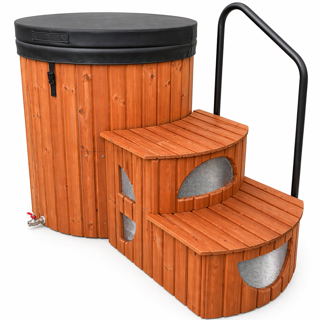 Stockholm Thermohout Ice Bath – Koudwaterbad - Cold Plunge – 400 Liter Ijsbad – Thermowood Buitenafwerking – Fiberglass Binnenkuip – Premium IJsbad Voor Koude Training / Koudwatertherapie - Voor Thuis / Commercieel gebruik