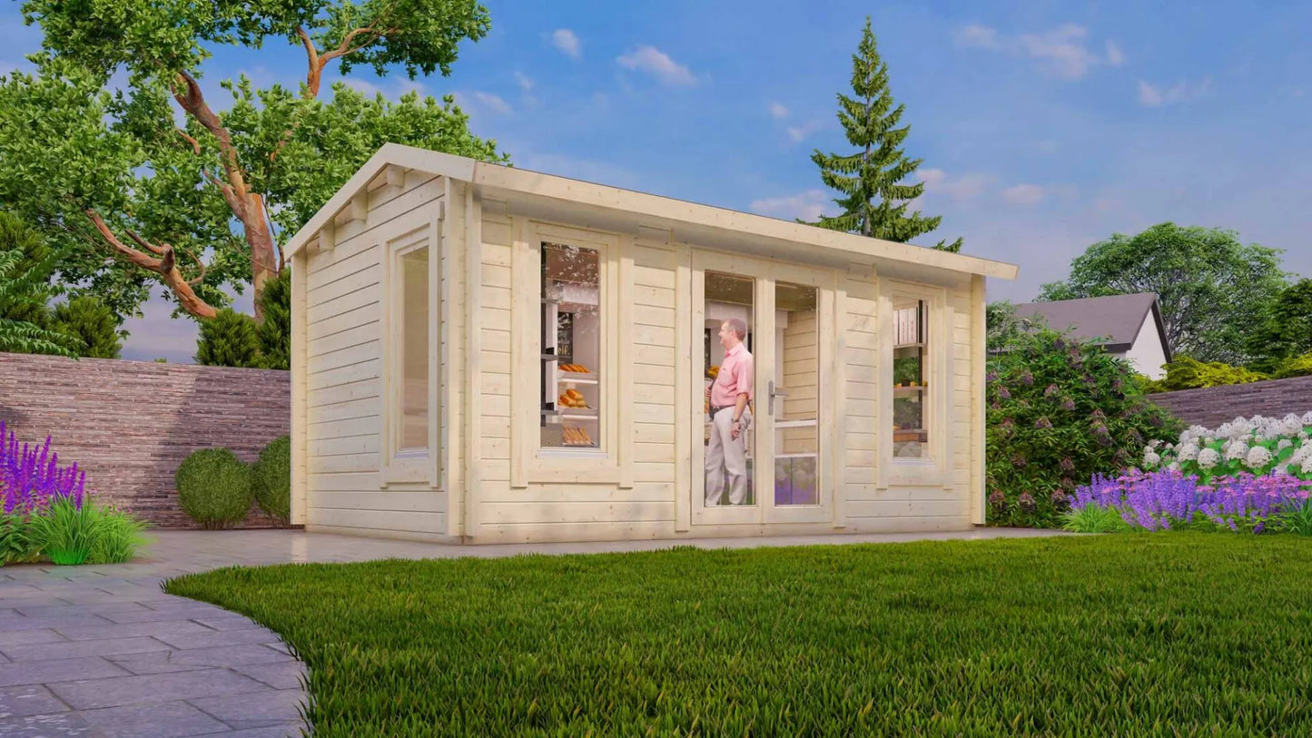 15m² Tuinhuis / Blokhut – Model Deventer | Compacte Houten Cabin met Veel Lichtinval – Ideaal voor Thuiswerken, Hobby of Yoga