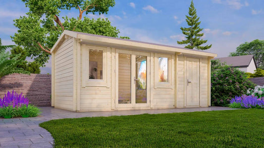 18m² Tuinhuis / Blokhut – Model Vorden | Compacte Houten Cabin met Dubbele Deur – Ideaal als Hobbyruimte of Gastenverblijf