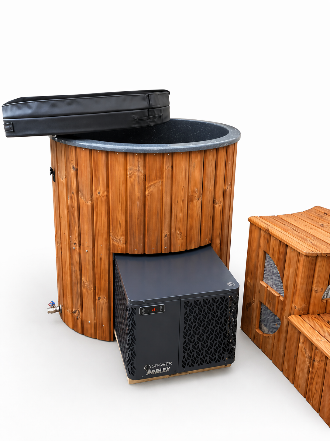Stockholm Thermohout Ice Bath – Koudwaterbad - Cold Plunge – 400 Liter Ijsbad – Thermowood Buitenafwerking – Fiberglass Binnenkuip – Premium IJsbad Voor Koude Training / Koudwatertherapie - Voor Thuis / Commercieel gebruik