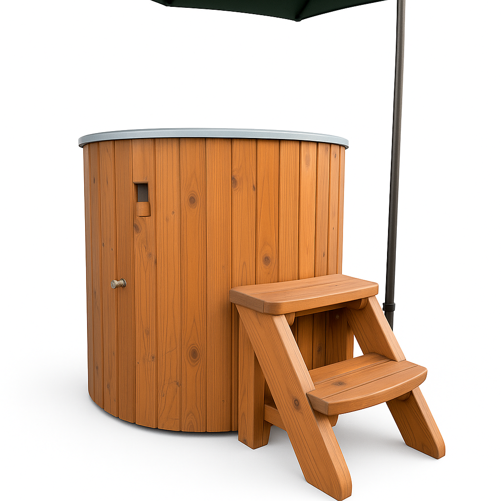 Horizon Cabins - IJsbad - Model Pure - Ice Bath – Houten IJsbad – Koudwaterbad – Ice Tub – Fiberglass Dompelbad – Thermowood Buitenbad – IJswaterkuip – Koude Therapie Ton – Europees Gemaakt – 400 Liter – Ø100 cm – Wellness IJsbad