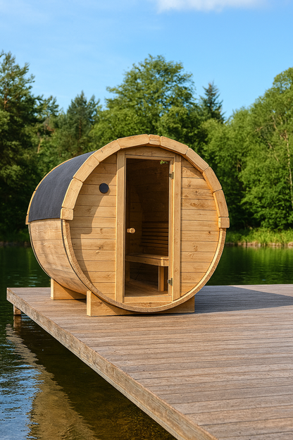 Horizon Ember 2 | 4-Persoons Barrel Sauna | 200cm | Compact voor Maximale Ontspanning | Luxe 2 Meter Barrel Sauna voor 4 Personen | LED Verlichting