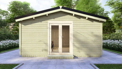 Houten Blokhut / Cabin met 2 Slaapkamers – Model Zandvoort | 53m² Tuinhuis of Mantelzorgwoning – Compleet Geïsoleerd