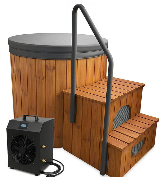 Horizon Ice Bath – Rond Koudwaterbad Met Ingebouwde Chiller – 400 Liter Ijsbad – Thermowood Buitenafwerking – Fiberglass Binnenkuip – Premium Ijsbad Voor Koude Training – Met Wifi Bediening En UV-Ozon Reiniging