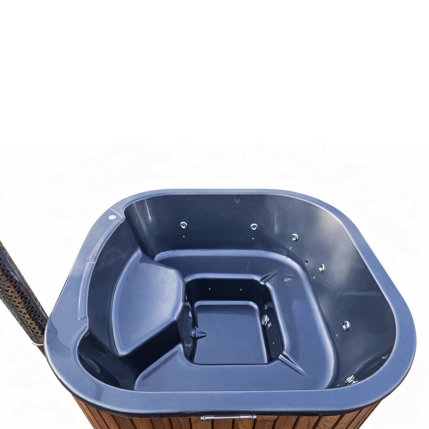 Malmo – Vierkante Luxe Hot Tub met Geïntegreerde Houtkachel - Massagejets, LED-Verlichting, Bubbelsysteem en Vrije Kleurkeuze