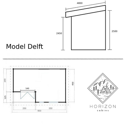 Model Delft - Ruime 24 m² Houten Blokhut met Overdekt Terras - Inclusief Levering en Constructie